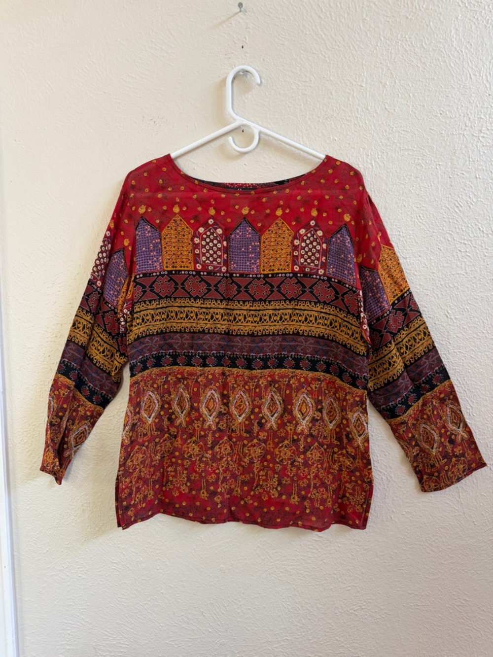 Carol Little red blouse with house print